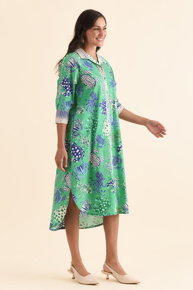 Vossie Green Coastal Cotton Poplin Dress,Side,Brunette model,alt text|model:Brontie image 4