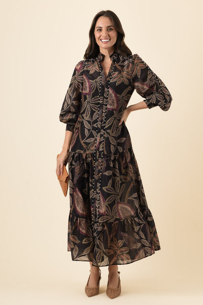 Wanderlust Dark Tropique Cotton Silk Pearl Dress
