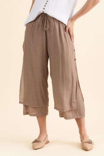 Watson Mocha Cotton Blend Layered Pants