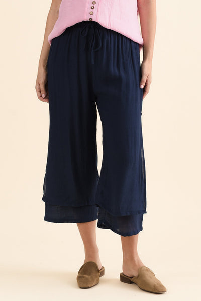 Watson Navy Cotton Blend Layered Pants