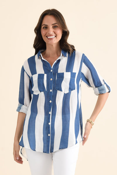 Wellington Blue Stripe Linen Shirt
