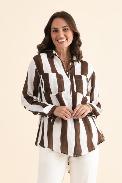 Wellington Chocolate Stripe Linen Shirt
