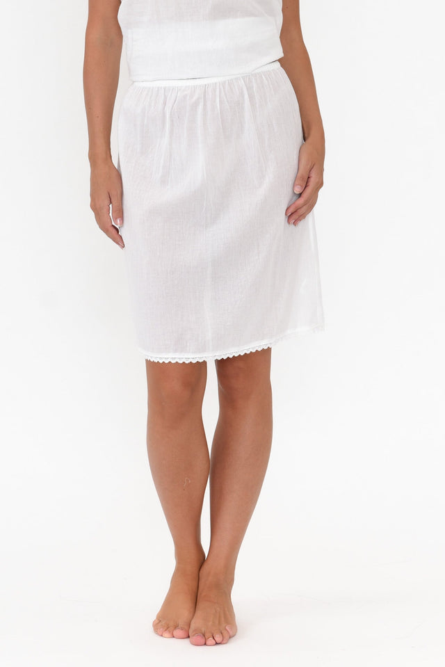 White Cotton Slip Skirt alt text|model:MJ