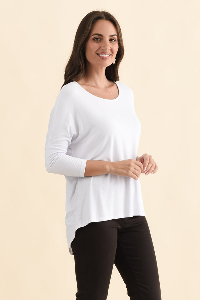 White Milan 3/4 Sleeve Top,Brunette model,alt text|model:MJ image 3