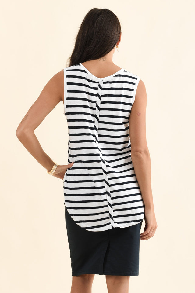 White Stripe Cotton Scoop Tank,Back,Brunette model,alt text|model:Brontie image 6