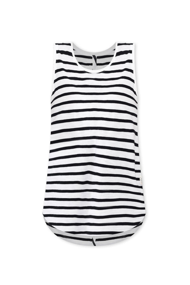 White Stripe Cotton Scoop Tank,ghost-mani image 4