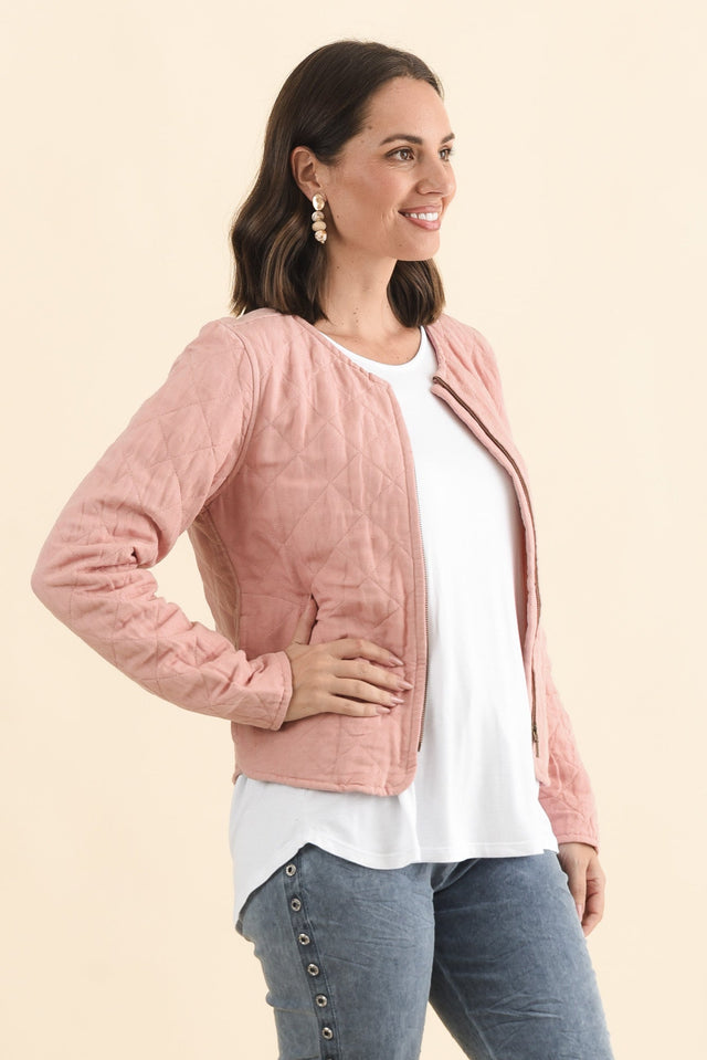 Whittaker Pink Quilted Linen Blend Jacket,Brunette model,alt text|model:MJ image 4