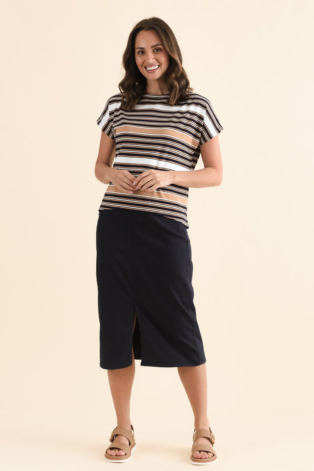 Wilde Tan Stripe Bamboo Box Tee,Full Body,Brunette model,alt text|model:MJ image 6