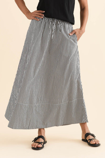 Willow Black Stripe Cotton Maxi Skirt