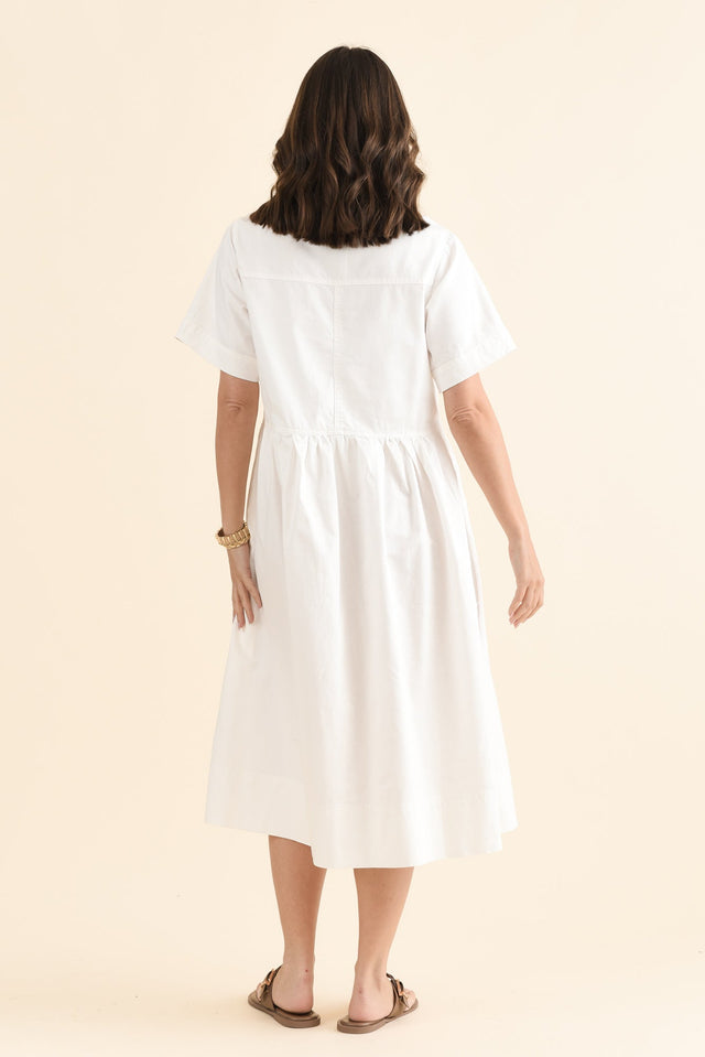 Willow White Denim Shirt Dress,Back,Brunette model,alt text|model:MJ image 4
