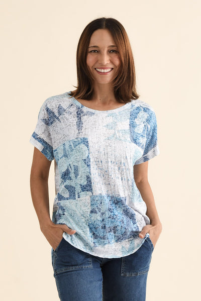 Wilona Blue Botanical Cotton Blend Tee