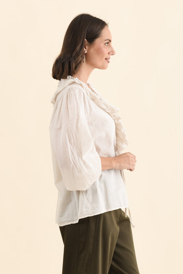 Winifred Natural Cotton Frill Top,Brunette model,alt text|model:MJ image 3