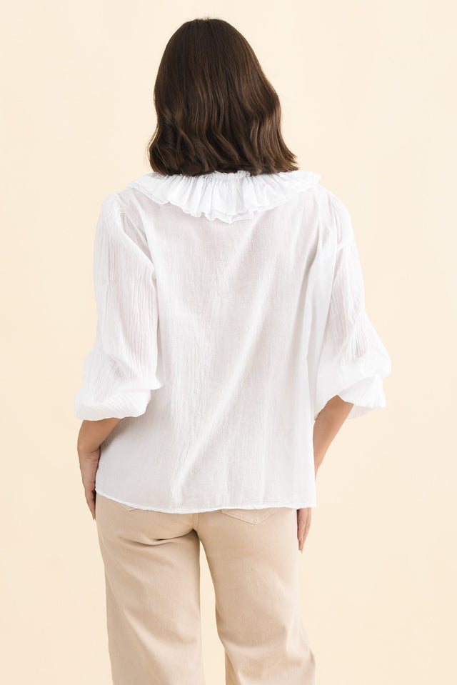 Winifred White Cotton Frill Top,Brunette model,alt text|model:MJ image 5