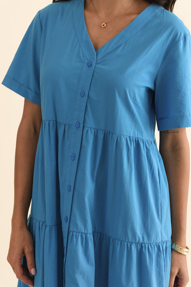 Winona Blue Cotton Button Dress,Brunette model,alt text|model:Brontie image 6