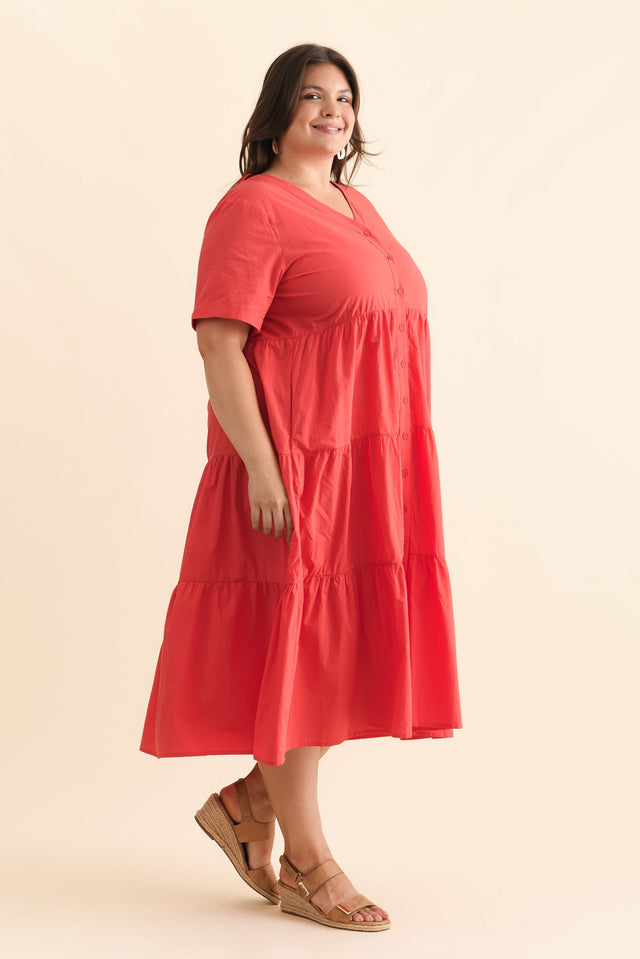 Winona Red Cotton Button Dress,Brunette model,alt text|model:Gabby image 11