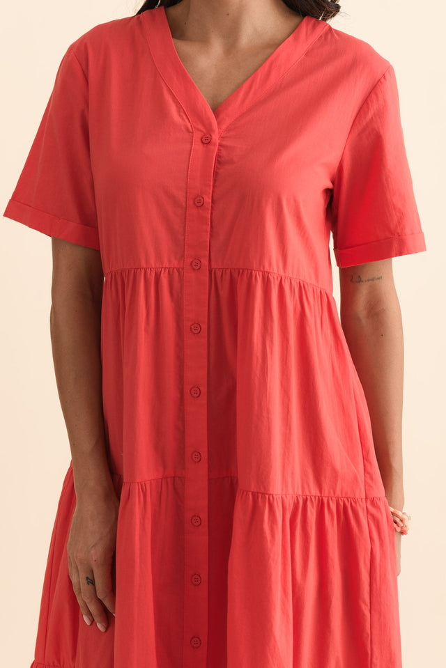 Winona Red Cotton Button Dress,Brunette model,alt text|model:Brontie image 7