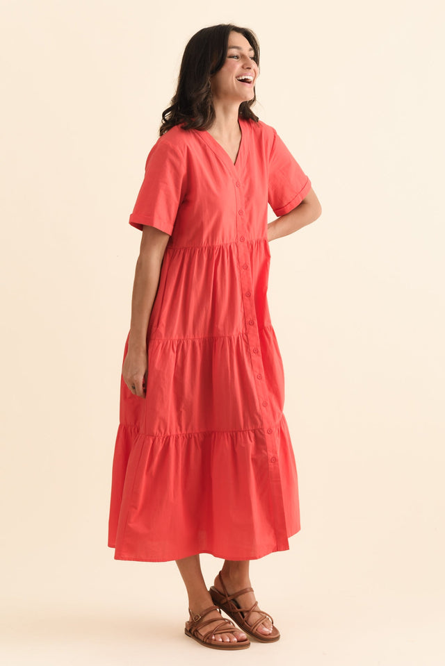 Winona Red Cotton Button Dress,Brunette model,alt text|model:Brontie image 5