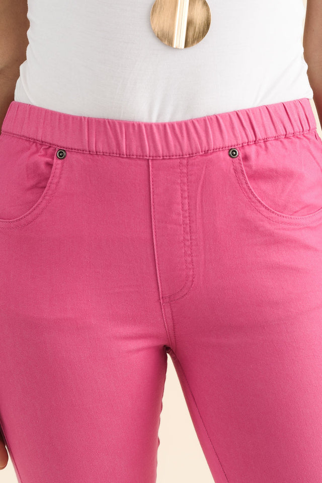 Winslet Hot Pink 7/8 Pants,brunette model,Close up of outfit,alt text|model:Cara image 5