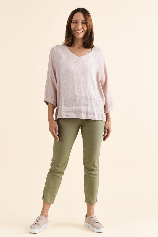 Winslet Khaki 7/8 Pants,brunette model,Full Outfit,alt text|model:Cara image 2