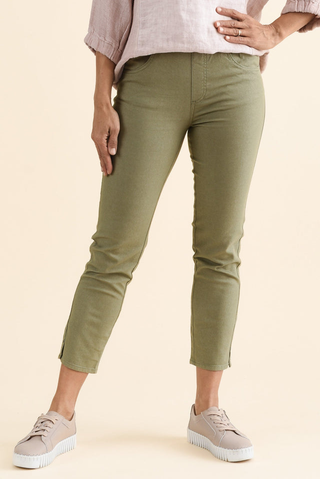 Winslet Khaki 7/8 Pants,brunette model,Front of Outfit,alt text|model:Cara image 1