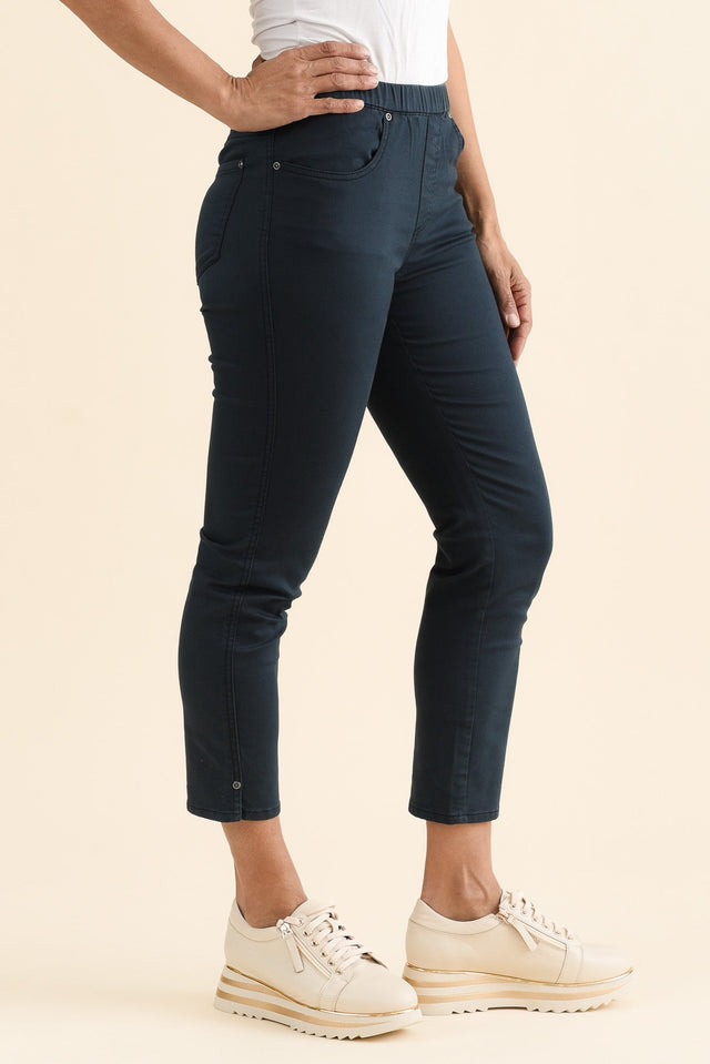 Winslet Navy 7/8 Pants,brunette model,Side of Outfit,alt text|model:Cara image 4