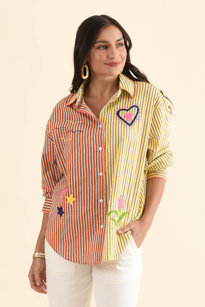 Woods Yellow Summer Cotton Embroidered Shirt