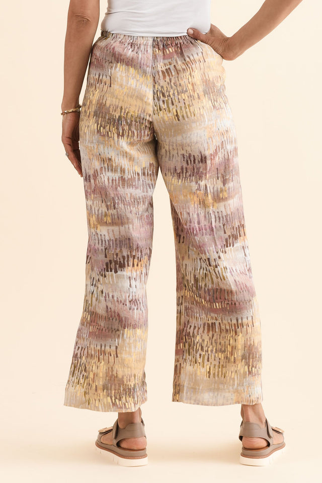 Xandra Yellow Abstract Linen Pocket Pants,Back,Brunette model,alt text|model:Cara image 4