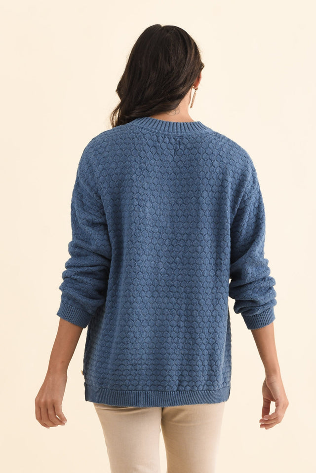 Yanny Blue Organic Cotton Knit Jumper,Brunette model,alt text|model:Brontie image 5
