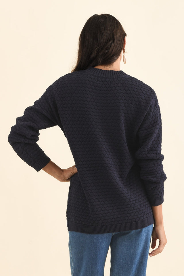 Yanny Navy Organic Cotton Knit Jumper,Brunette model,alt text|model:Brontie image 5