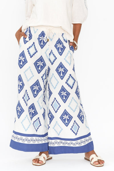 Yara Blue Palm Linen Pants