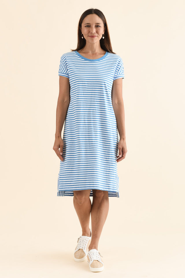 Yarra Blue Stripe Cotton Tee Dress,Full Body,Brunette model,alt text|model:Cara image 6