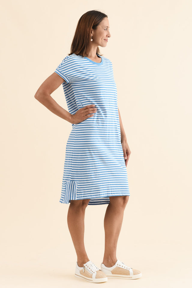 Yarra Blue Stripe Cotton Tee Dress,Side,Brunette model,alt text|model:Cara image 3