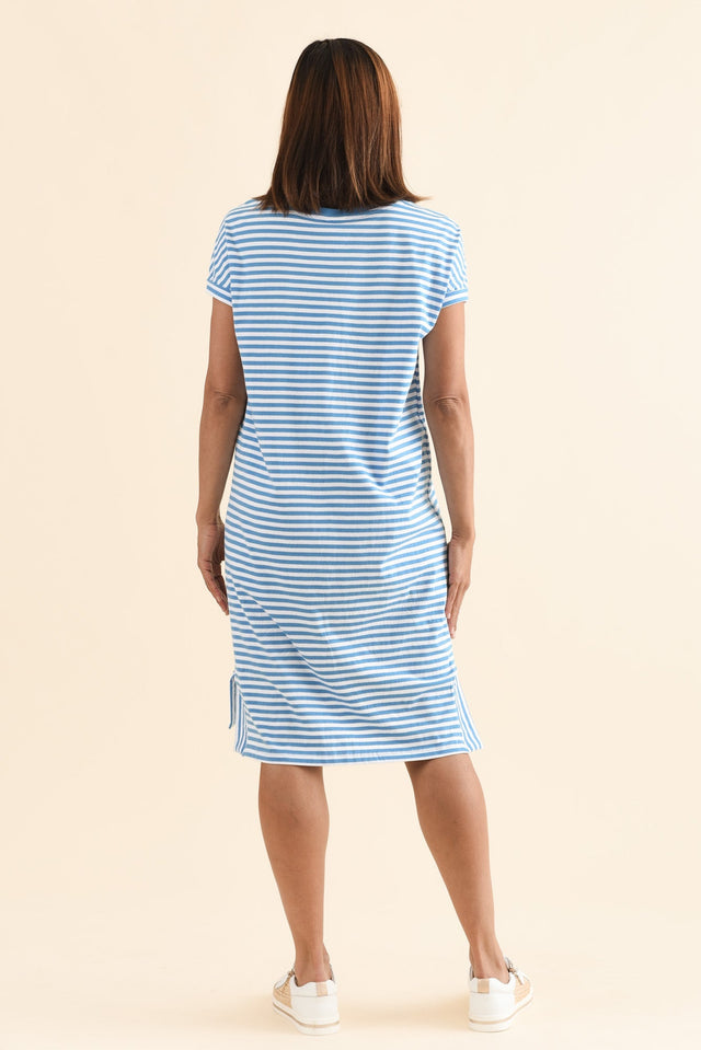 Yarra Blue Stripe Cotton Tee Dress,Back,Brunette model,alt text|model:Cara image 4