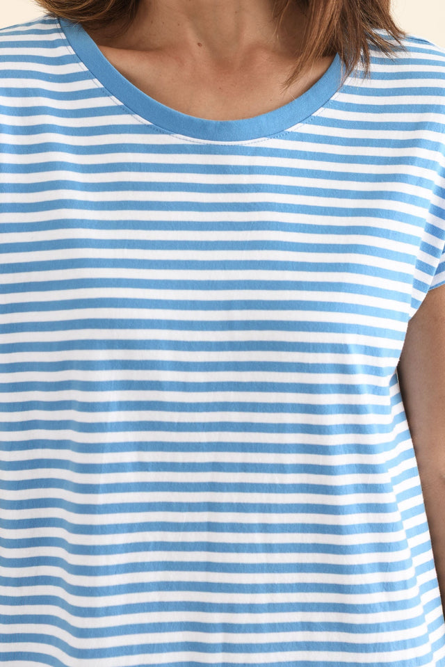 Yarra Blue Stripe Cotton Tee Dress,Detail,Brunette model,alt text|model:Cara image 5