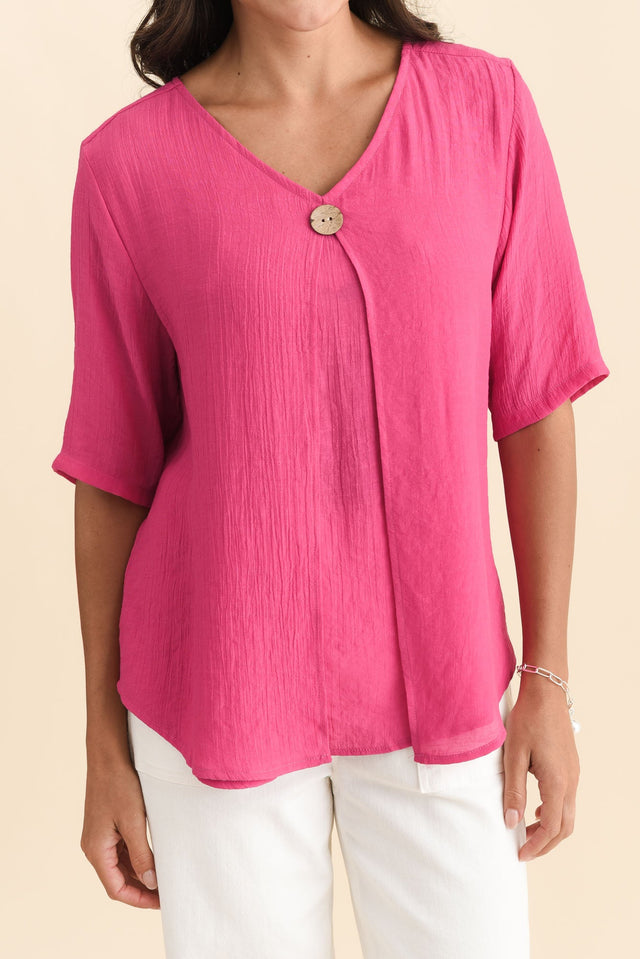 Yasmin Hot Pink Layered Button Top,Brunette model,alt text|model:Brontie image 7