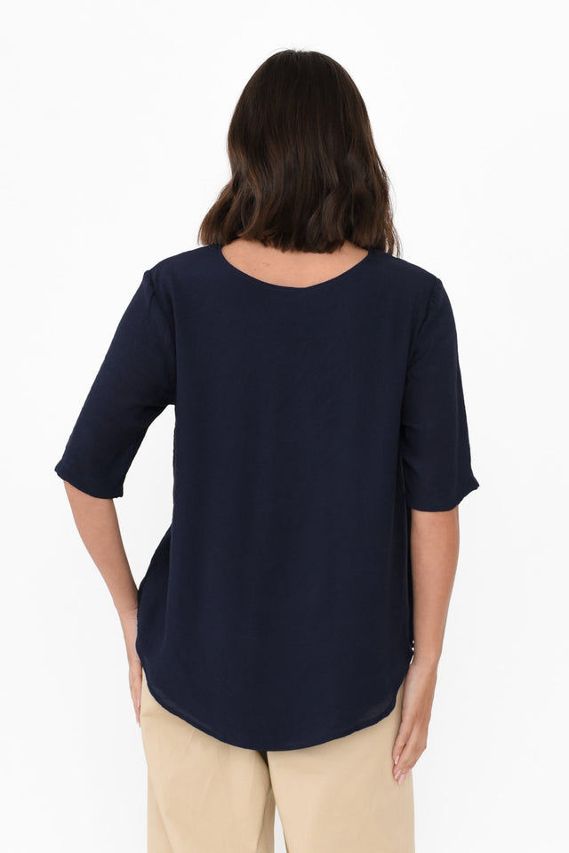 Yasmin Navy Layered Button Top,Brunette model,alt text|model:MJ image 5