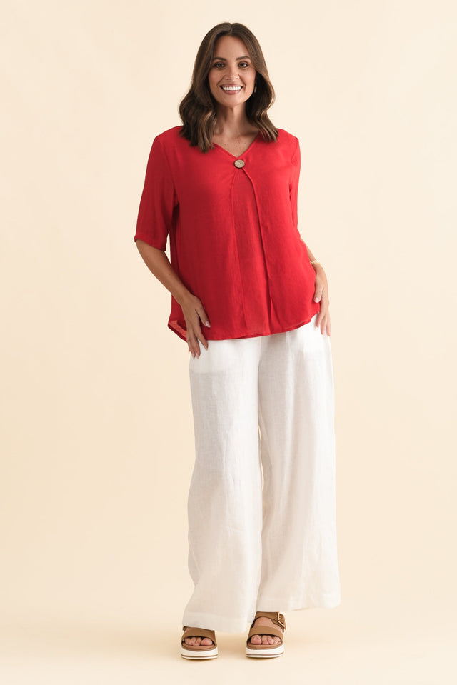 Yasmin Red Layered Button Top,Brunette model,alt text|model:MJ image 7