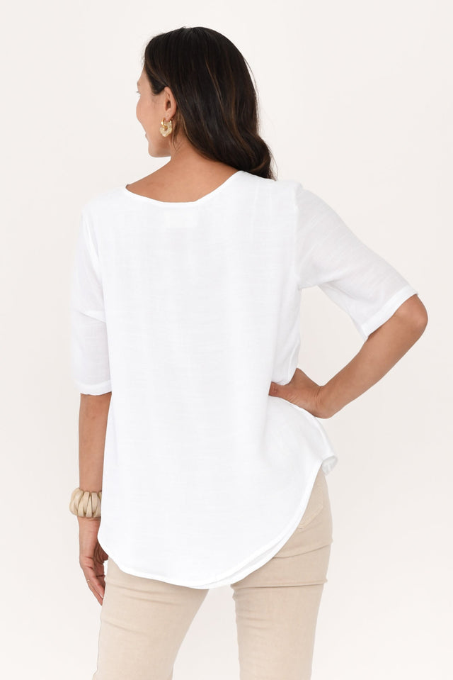 Yasmin White Layered Button Top,Brunette model,alt text|model:Cara image 6