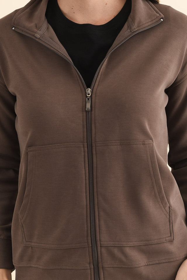 York Brown Zip Jacket,Brunette model,alt text|model:MJ image 6