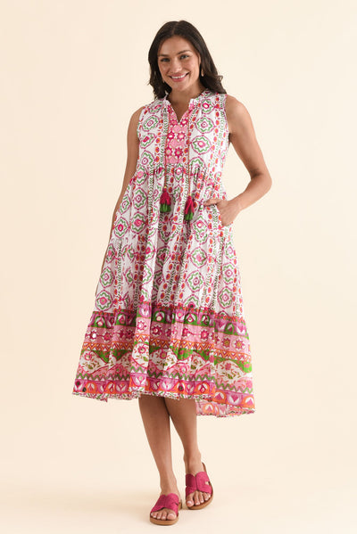 Zackary Pink Mosaic Cotton Sleeveless Dress