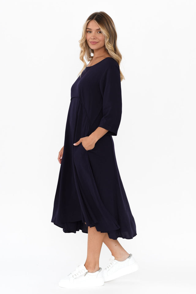 Zaelia Navy Sleeved Crescent Dress,Blonde model,alt text|model:Mollie image 5