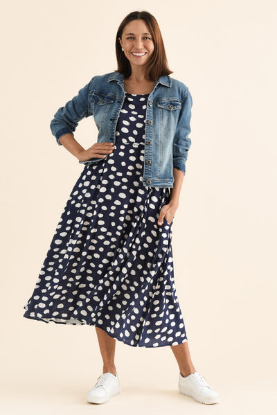 Zaelia Navy Spot Crescent Dress