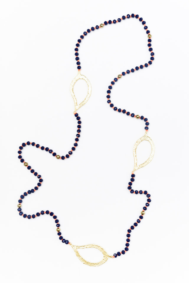 Zaire Navy Beaded Leaf Necklace image 3