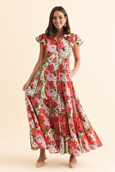 Zelde Pink Floral Cotton Shirt Dress