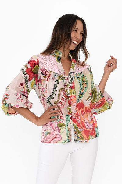 Zelena Pink Floral Cotton Blouse