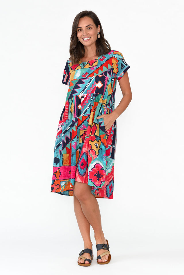 Zio Blue Abstract Organic Cotton Dress image 6