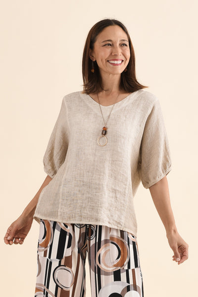 Ziola Beige Linen Cotton Top