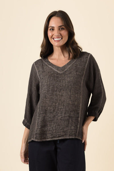 Ziola Mocha Linen Cotton Sleeved Top