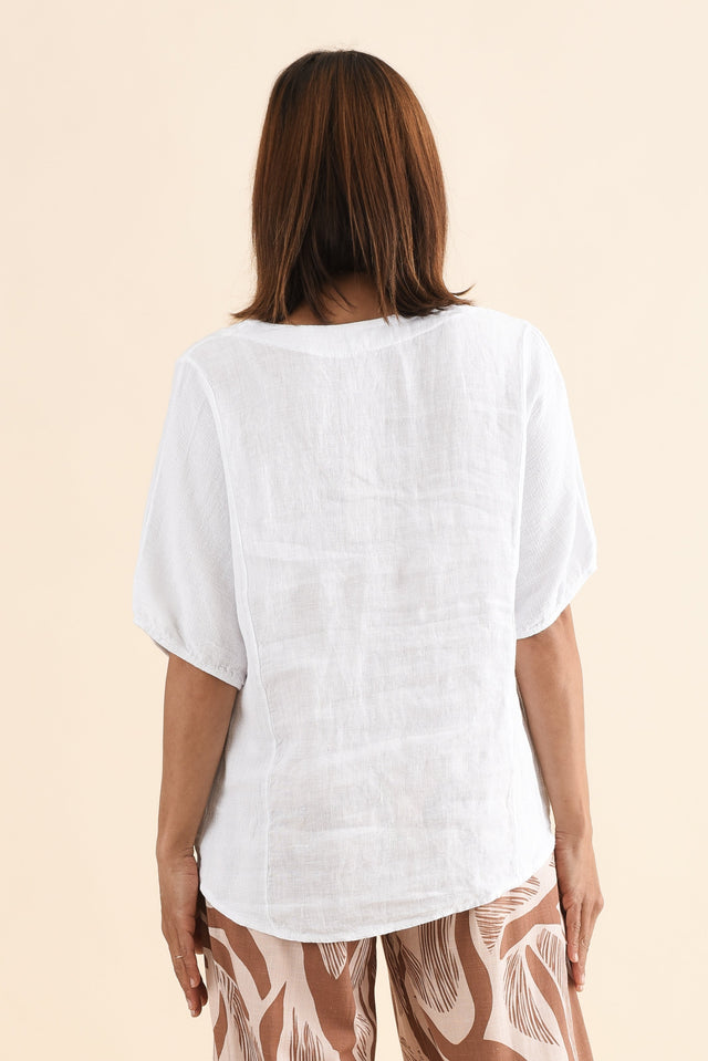 Ziola White Linen Cotton Top,Back,Brunette model,alt text|model:Cara image 4