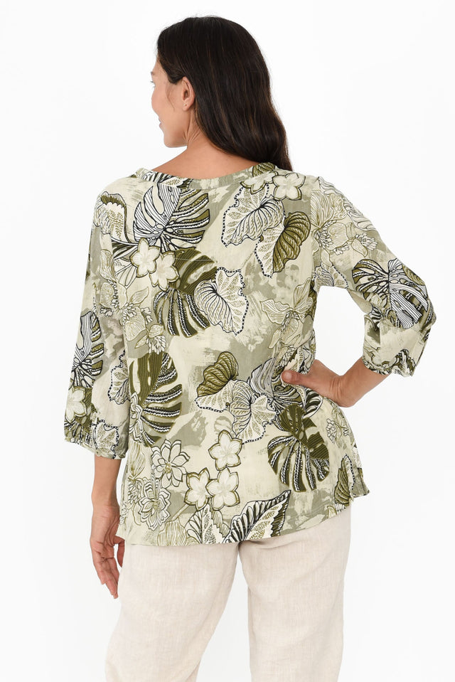 Zita Khaki Tropical Tassel Top,Brunette model,alt text|model:Cara image 6